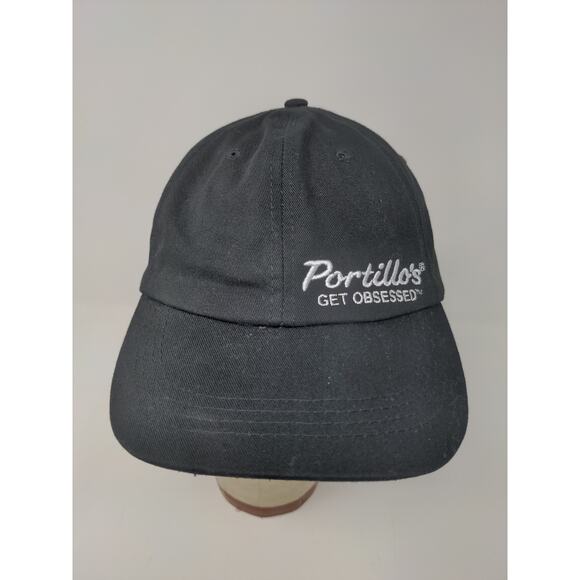 Portillo's Hot Dogs Slideback Hat Adjustable Black Embroidered Logo - Picture 1 of 9